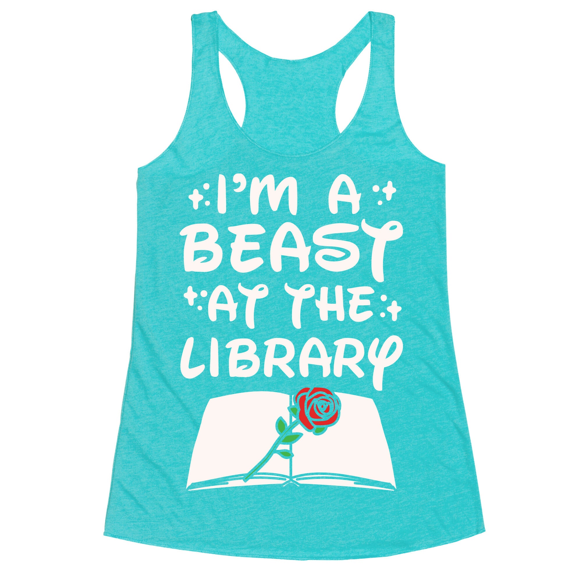 I'm A Beast At The Library Parody White Print Racerback Tank